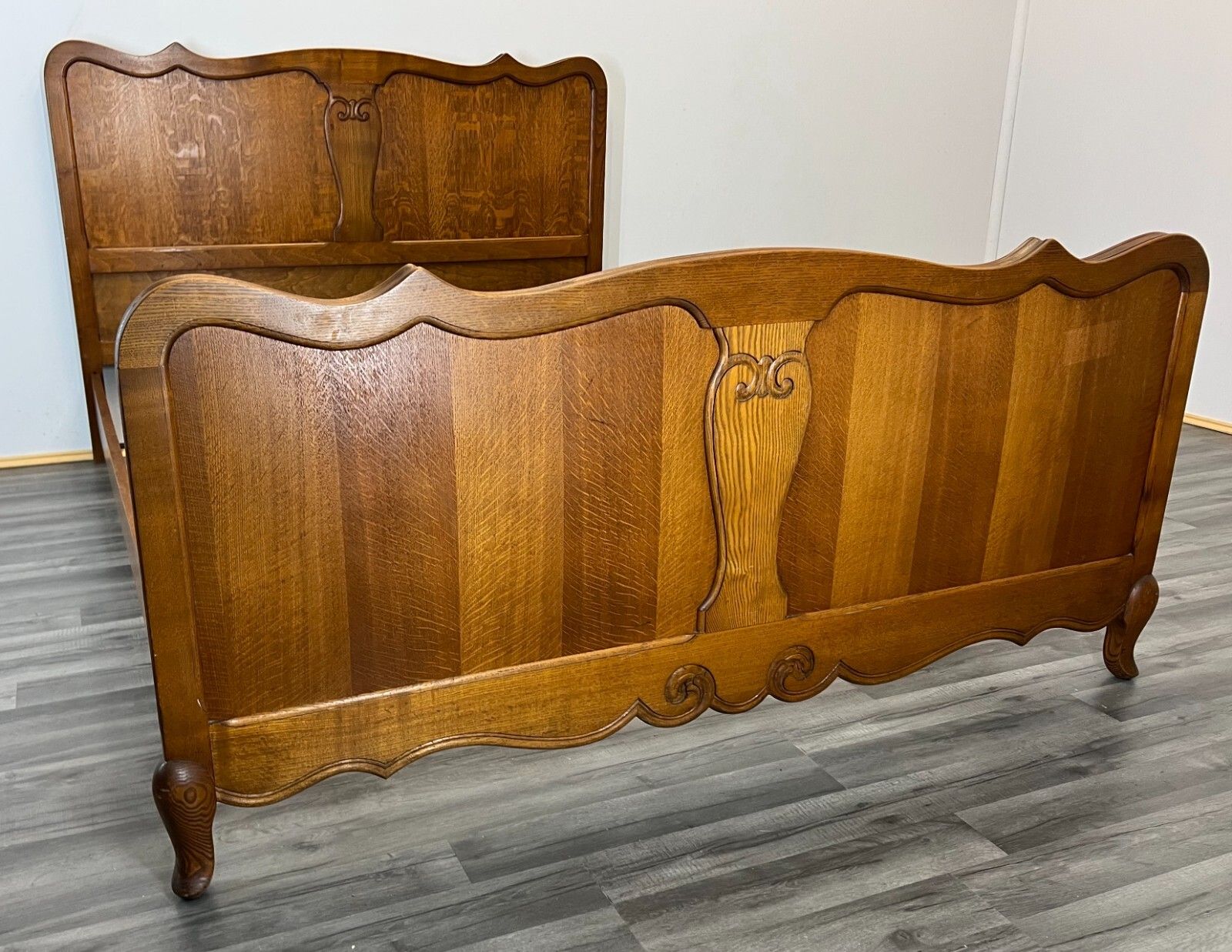 Bed Vintage French Louis XVI Double Bed Frame Oak Carved Headboard Lot 1972 photo furniture