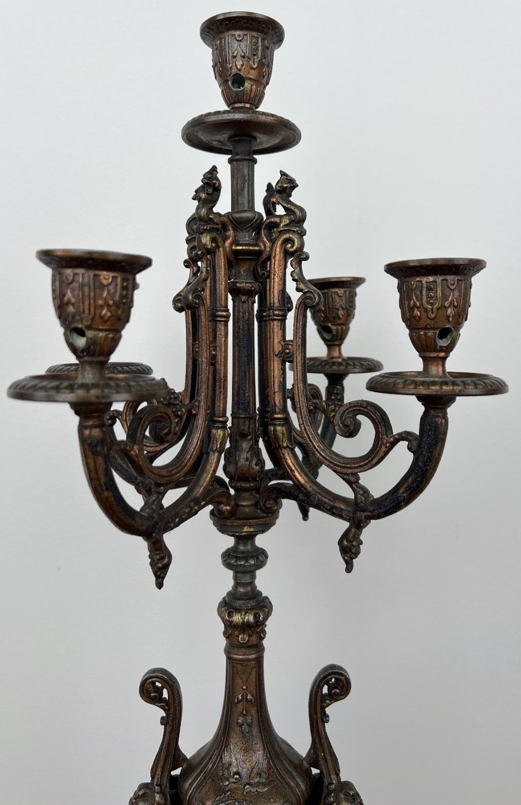 Candelabra Antique French Brass Marble 5 Arm Ornate Candle Holder Lot 4936 photo for sale