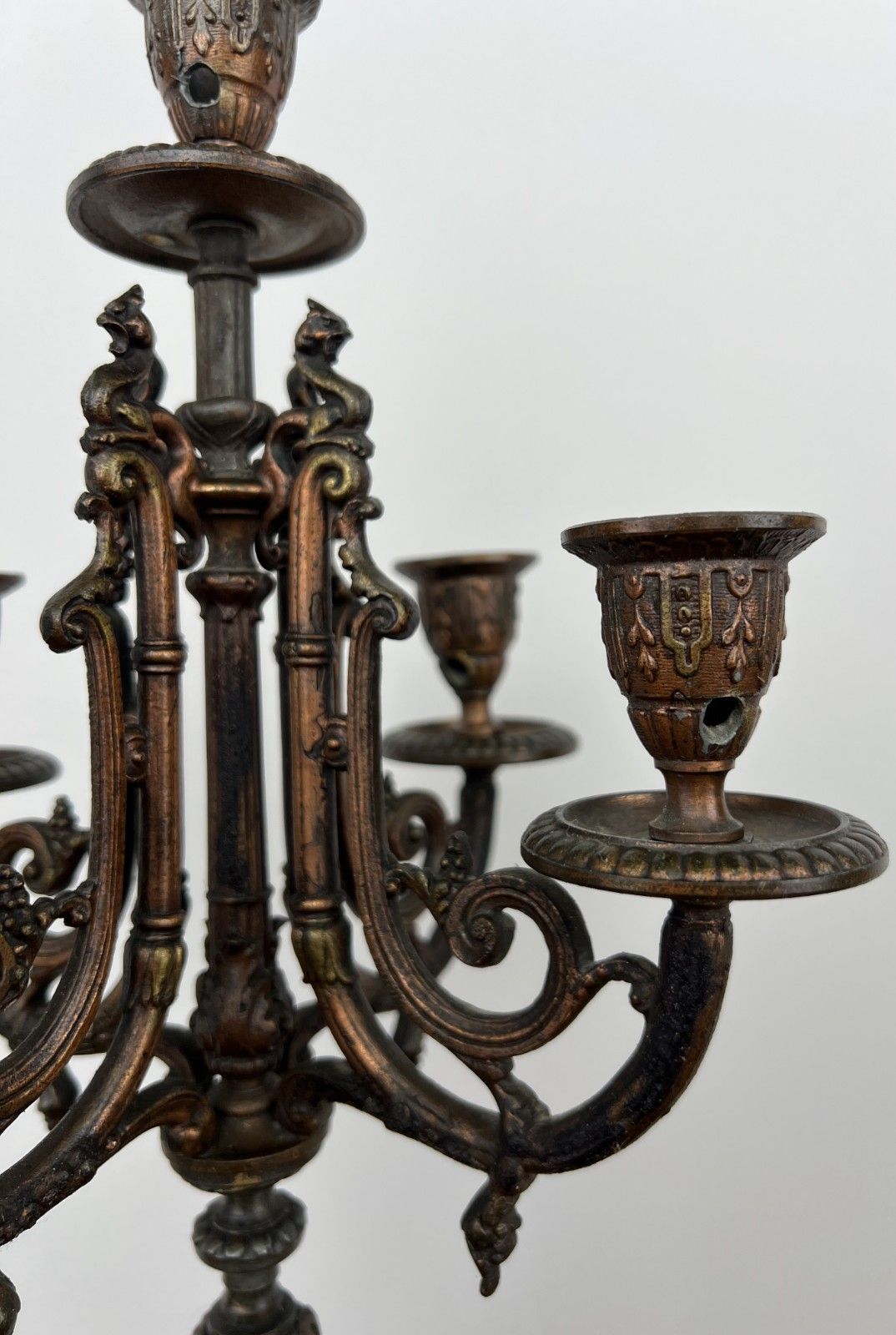 Candelabra Antique French Brass Marble 5 Arm Ornate Candle Holder Lot 4936 photo vinterior