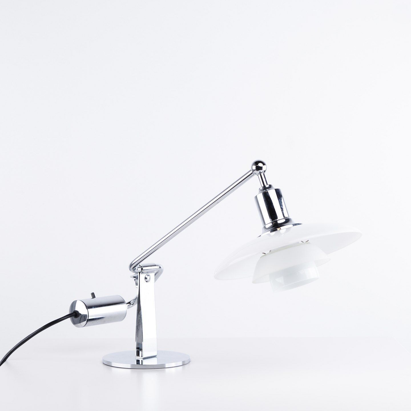 photo for sale Poul Henningsen Ph 2/1 Piano/Tilt Lamp, Table Lamp In White Opal Glass For Louis Poulsen