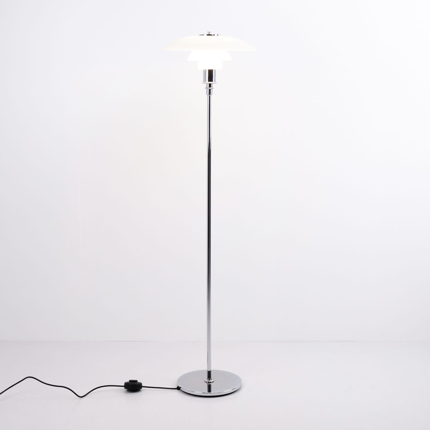 Poul Henningsen Floor Lamp Model Ph 3½ 2½ In Chrome, Louis Poulsen