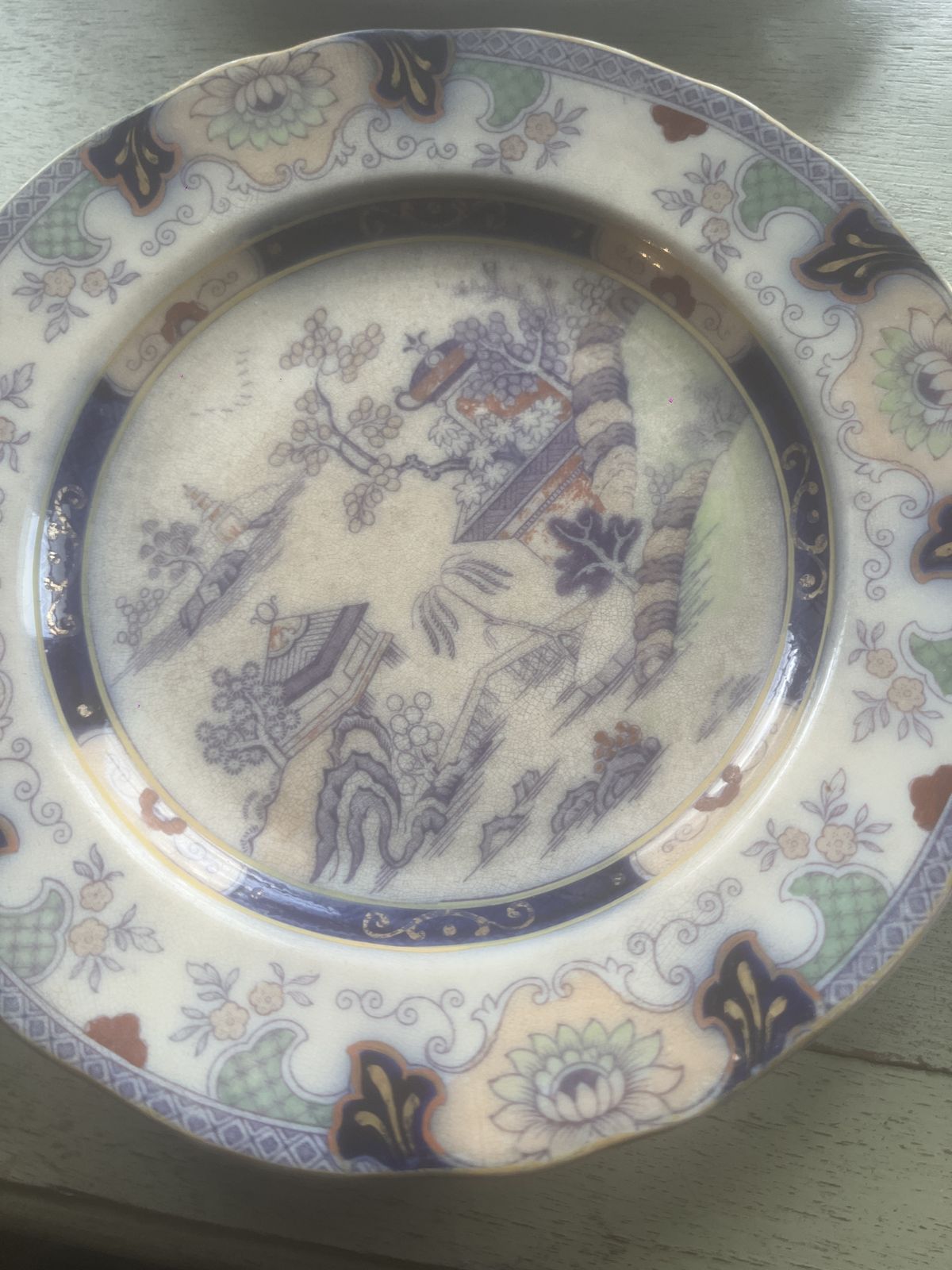 Tongzhi Period (1862 1874) Style Chinese Polychrome Plates. Dated On The Reverse 1873 Beautiful Muted Color In These Plates. Staffordshire Earthenware photo for sale