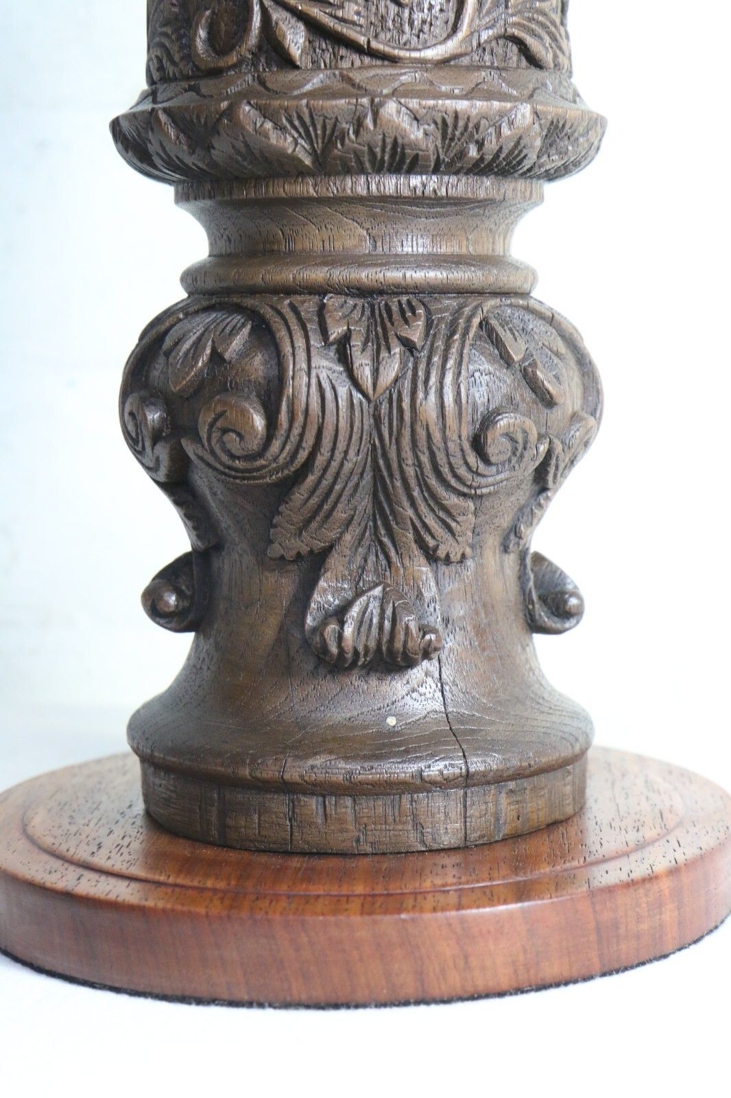 Table Lamp Antique Wooden Oak Table Lamp Late 19th C. Art Nouveau Finely Carved photo Lighting