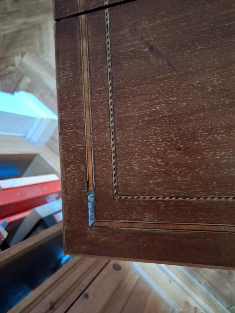 photo for sale Antique Inlaid Mahogany Fold Out Sewing Craft Work Table