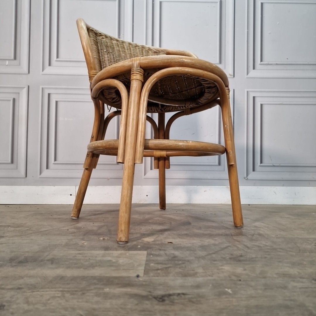 Vintage Rattan Wicker Chair Small Childs Bamboo Tub Style Seat Display Retro photo for sale