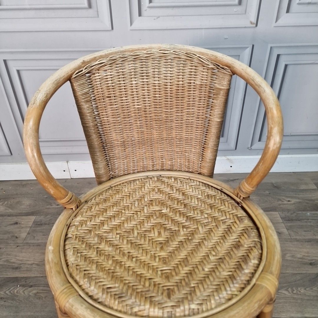 Vintage Rattan Wicker Chair Small Childs Bamboo Tub Style Seat Display Retro photo buy