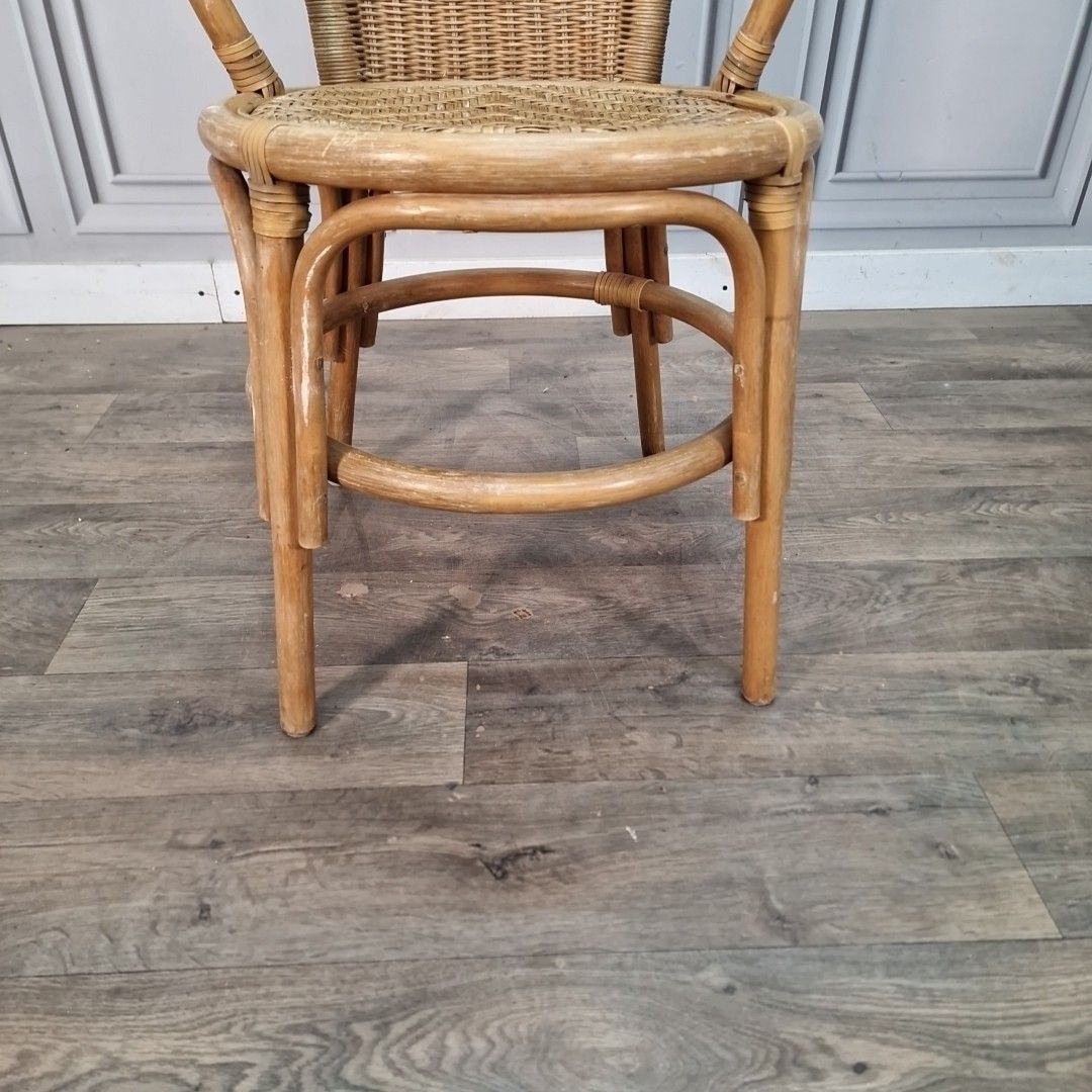 photo for sale Vintage Rattan Wicker Chair Small Childs Bamboo Tub Style Seat Display Retro