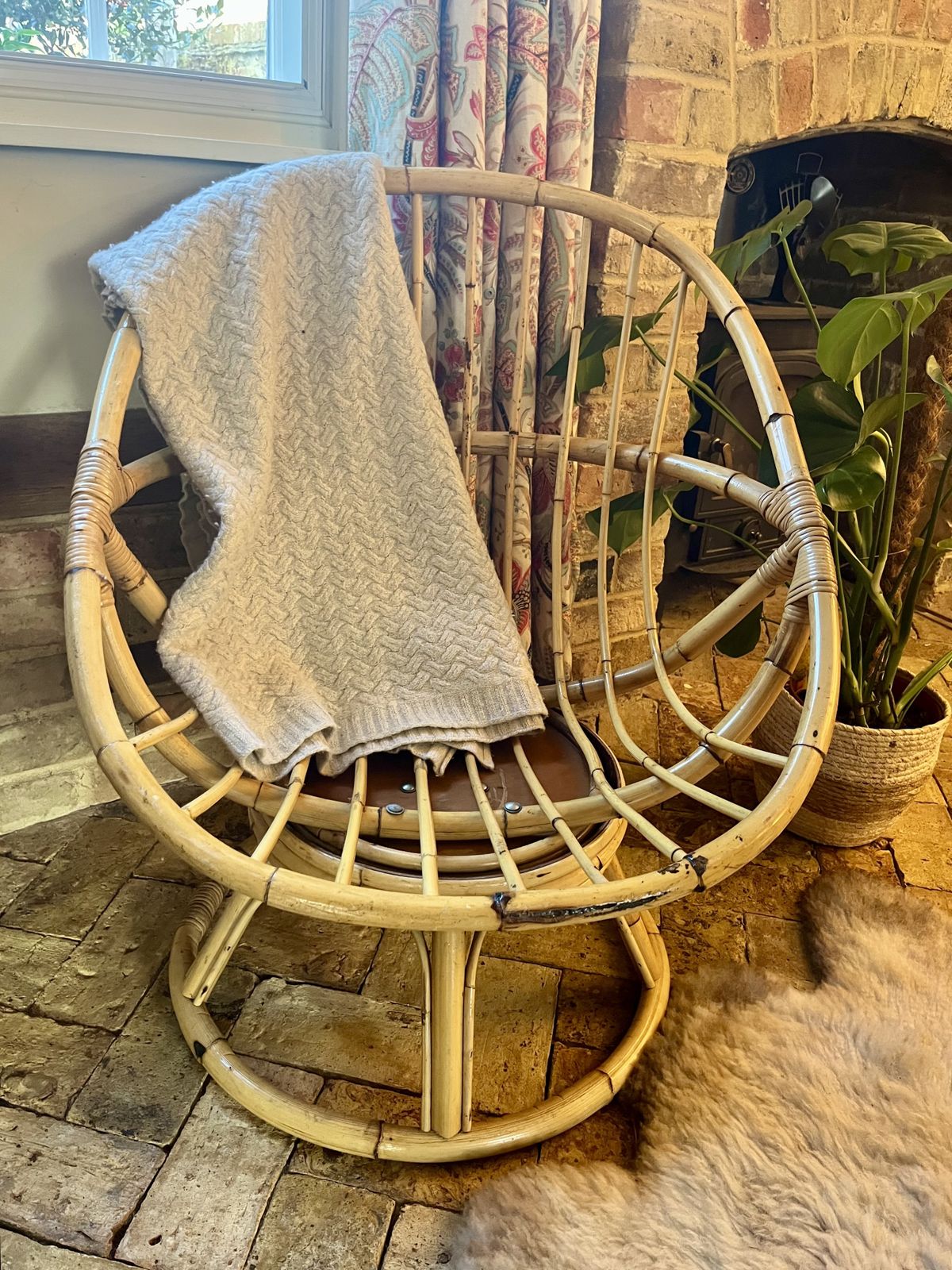 Mid Century Bamboo Swivel Egg Chair