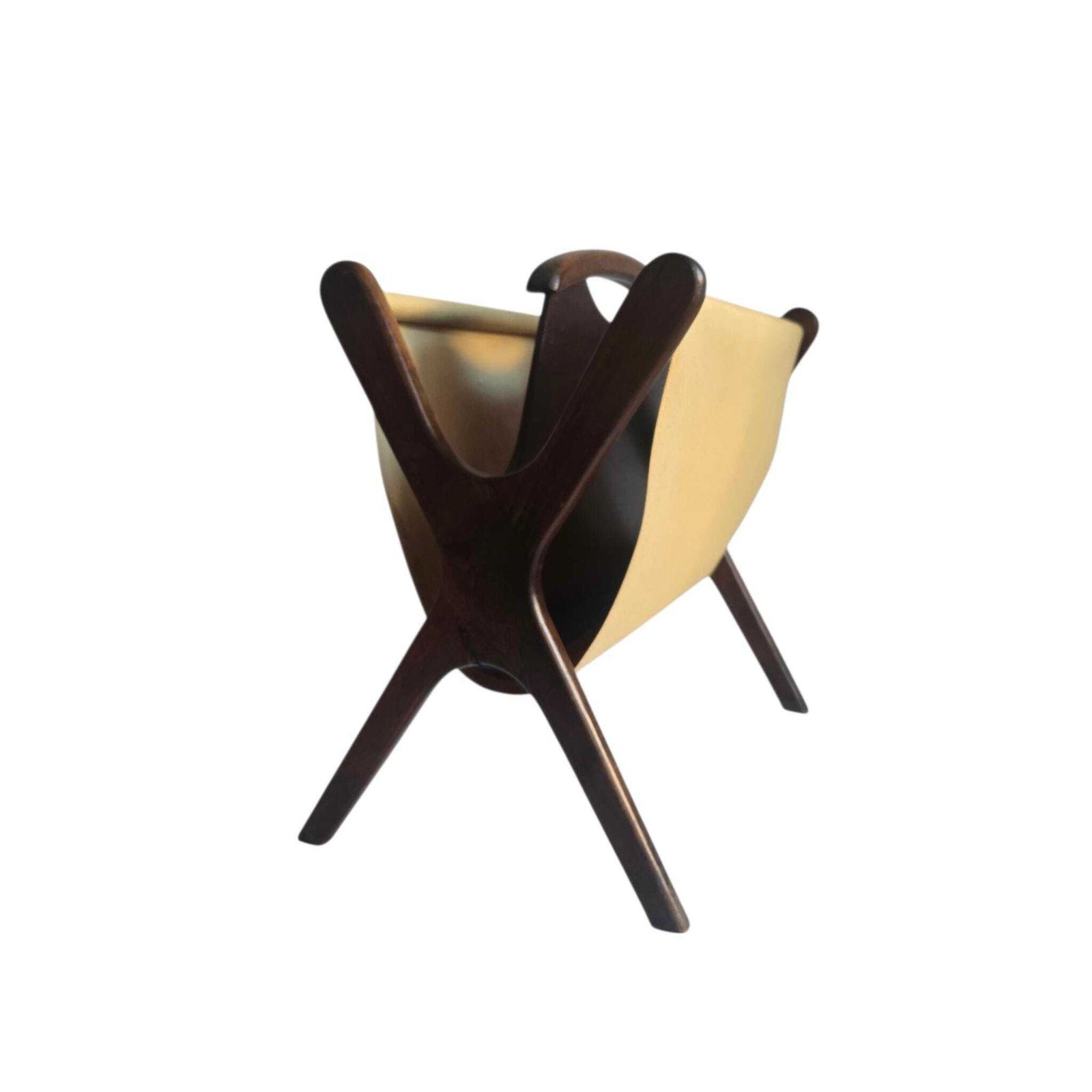 Vintage Mid Century Modern Wooden Magazine Rack With Leatherette photo furniture