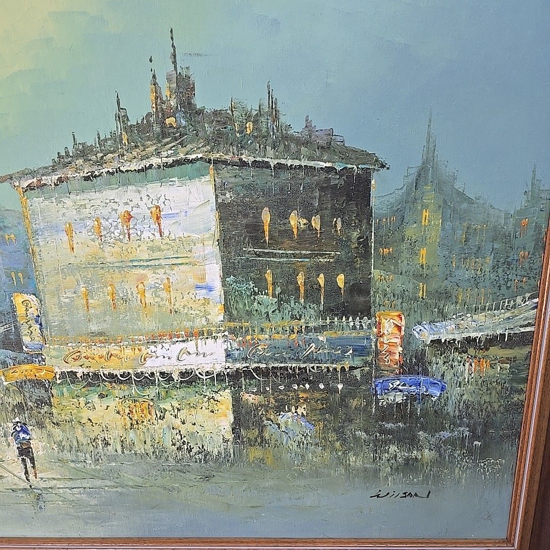 photo buy Vintage Framed Oil Painting City Street Scene Impressionist Signed Wilson Mcm