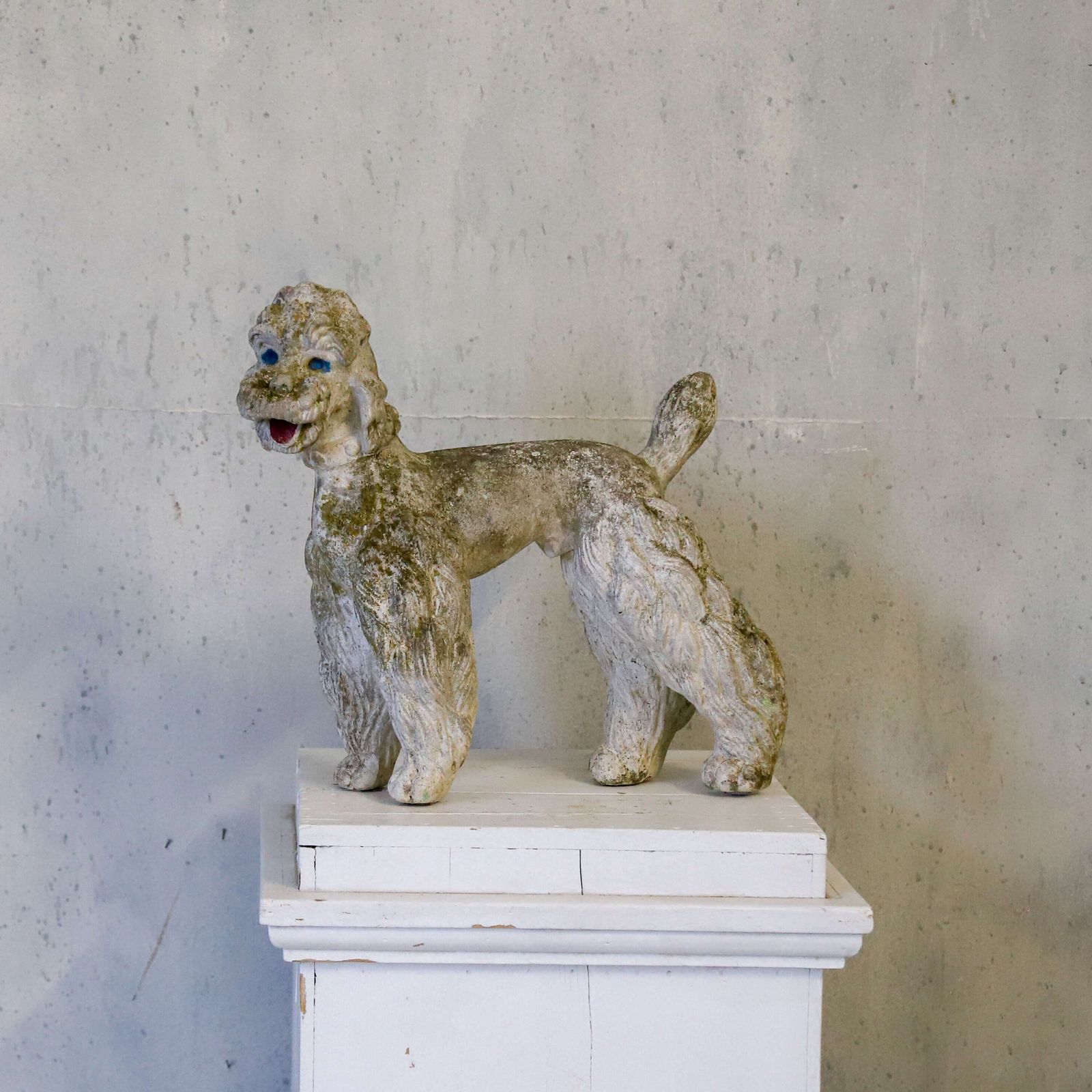 Decorative Playful Mid‑Century Composite Stone Poodle Figure With Original Paint C.1950 photo furniture