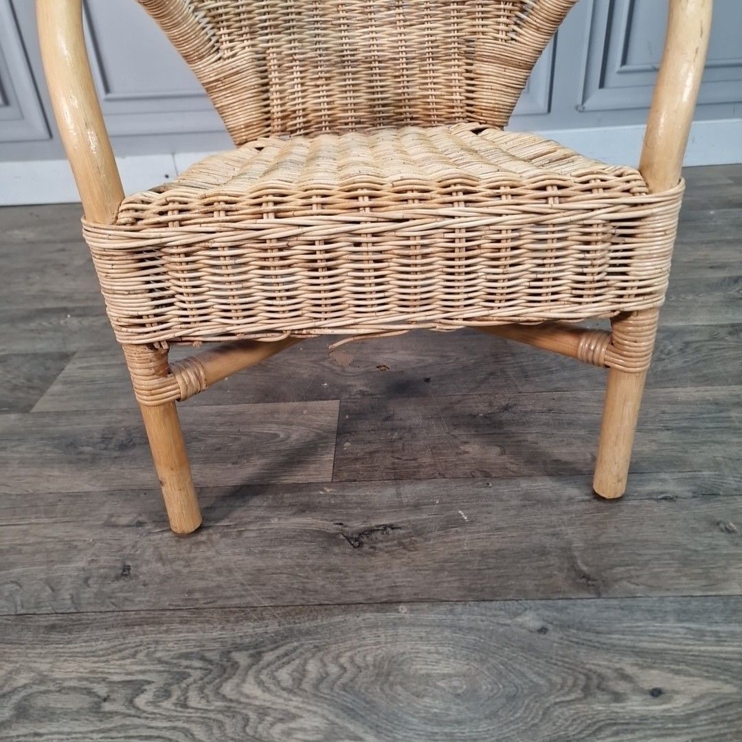 Furniture Vintage Rattan Wicker Armchair Small Childs Tub Lounge Seat Boho Retro Mcm photo