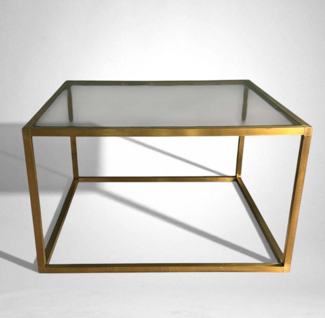 Willy Rizzo Style Italian Brass And Smoked Glass Coffee Table photo vinterior