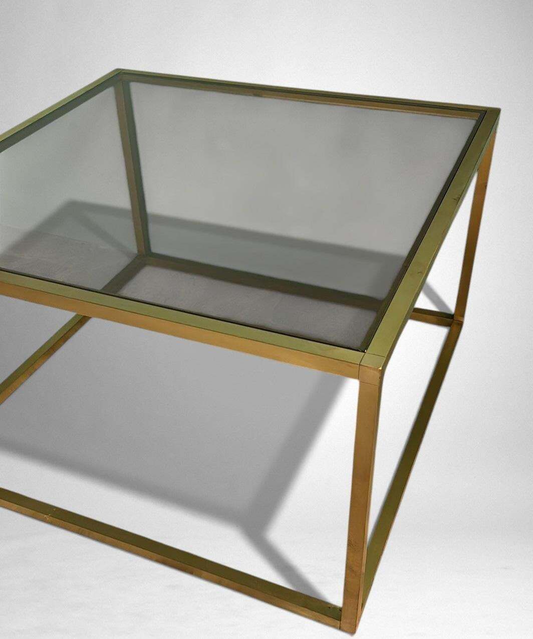 photo for sale Willy Rizzo Style Italian Brass And Smoked Glass Coffee Table