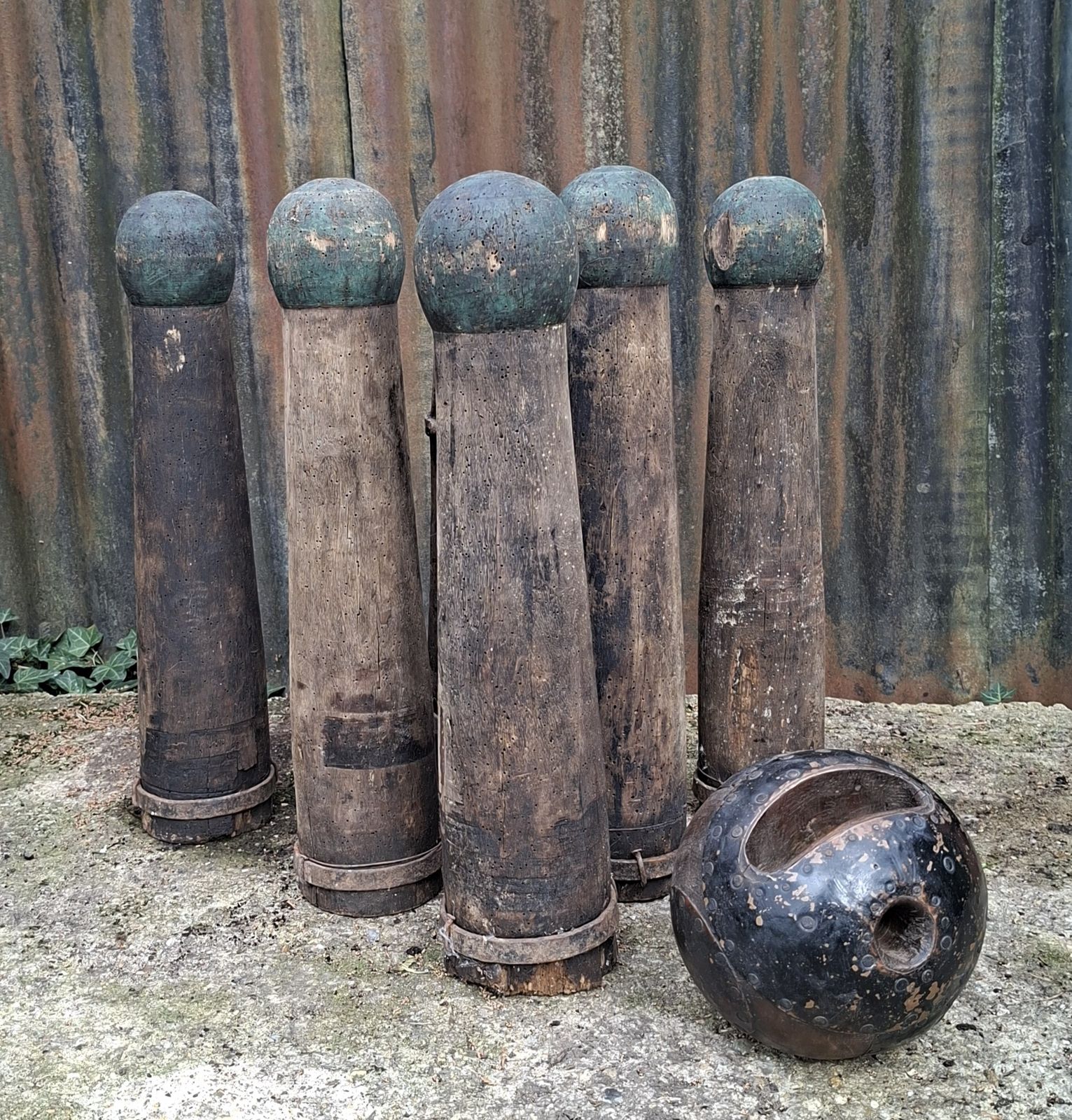A Rare Set Of French 'Jeu De Quilles' Skittles And Ball 19th Century photo for sale