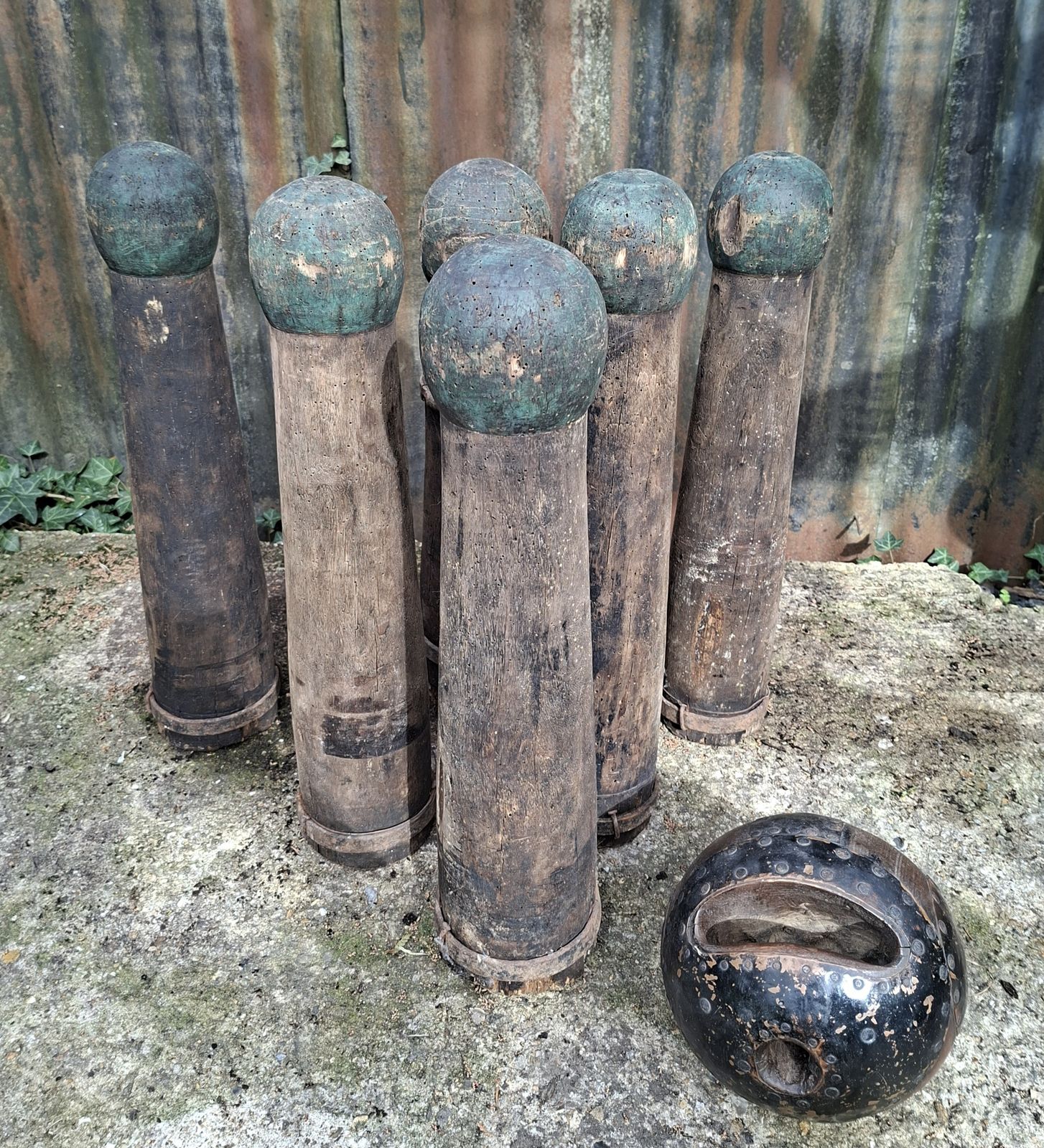 A Rare Set Of French 'Jeu De Quilles' Skittles And Ball 19th Century