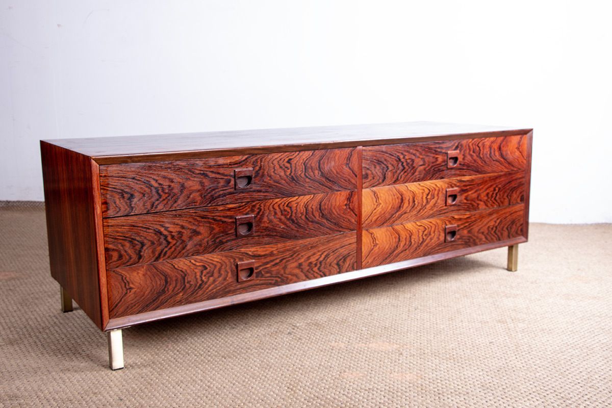 Commode danoise basse en palissandre, 6 tiroirs, par Erik Brouer, 1960.