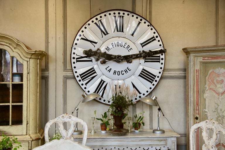 Large French Turn Of The Century White Enamelled Clock Face From La Roche photo furniture