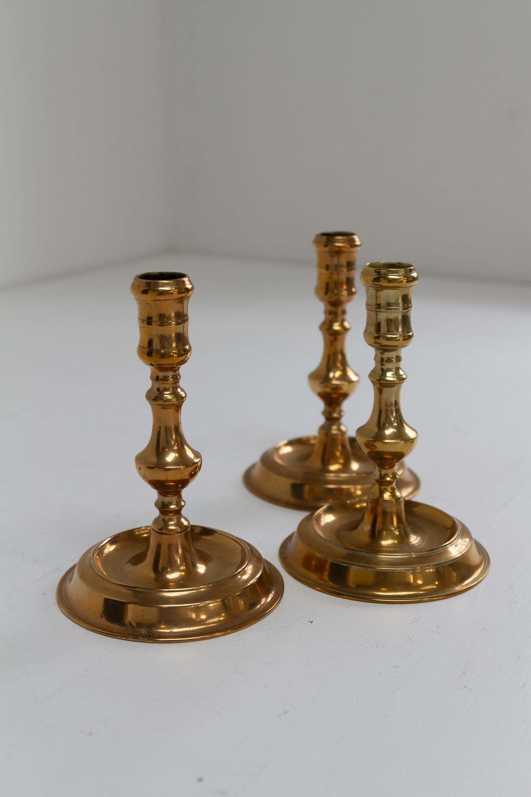 Antique Danish "Næstved" Brass Candlesticks Circa 1780. Set Of 3. photo 666.0