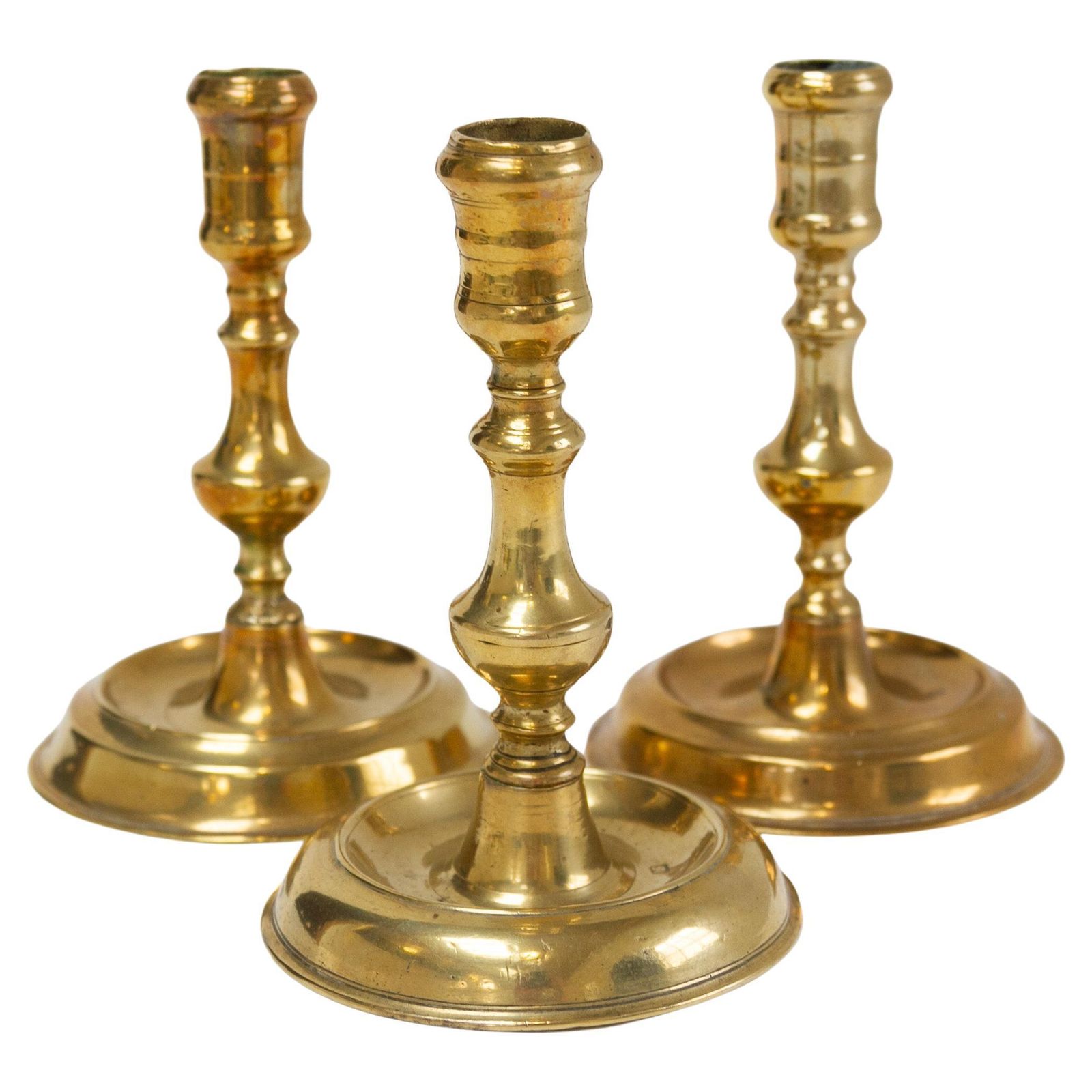 Antique Danish "Næstved" Brass Candlesticks Circa 1780. Set Of 3.