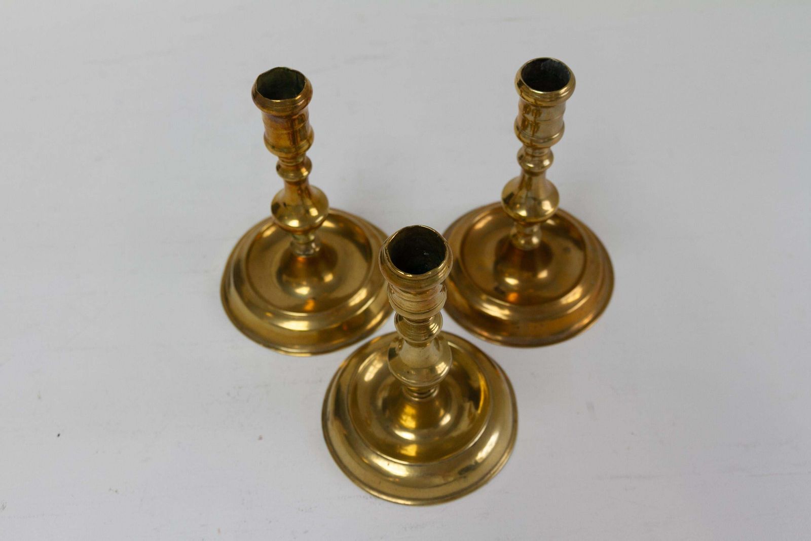 Antique Danish "Næstved" Brass Candlesticks Circa 1780. Set Of 3. photo furniture