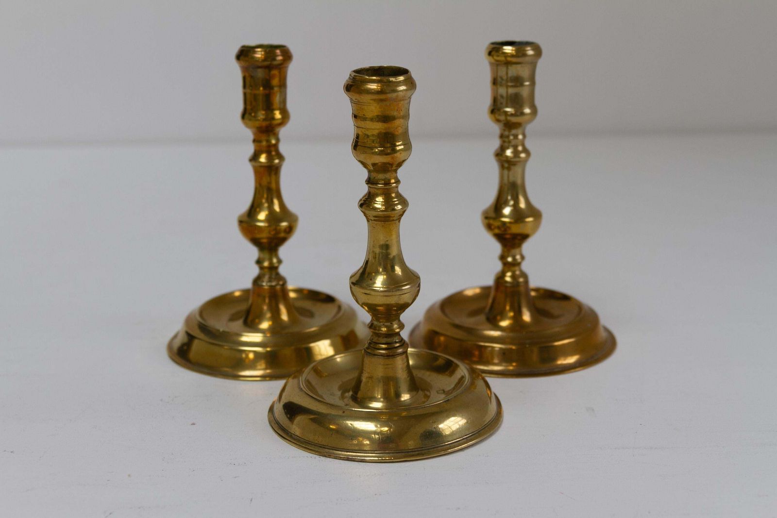 Antique Danish "Næstved" Brass Candlesticks Circa 1780. Set Of 3. photo for sale