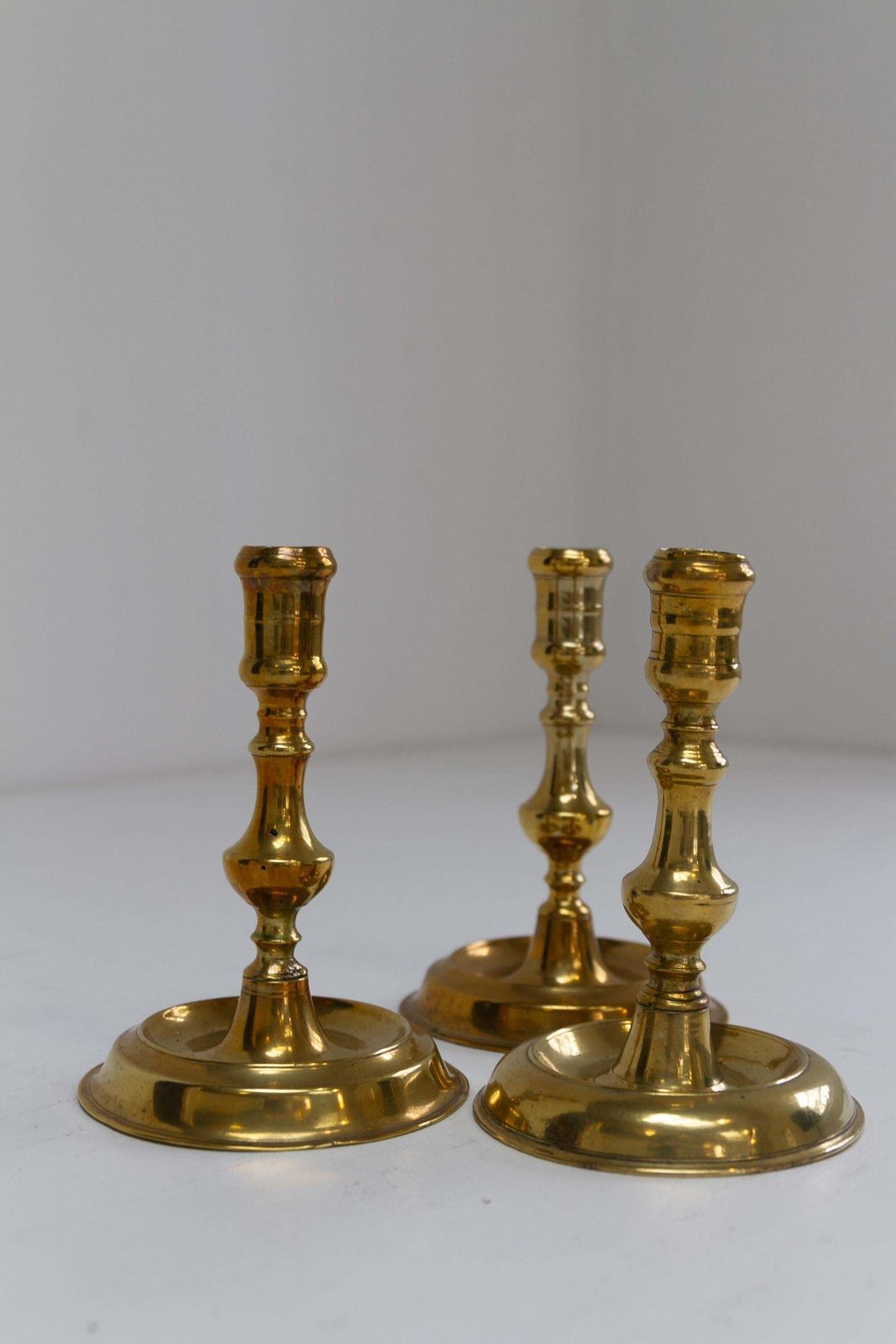 Antique Danish "Næstved" Brass Candlesticks Circa 1780. Set Of 3. photo 666.0