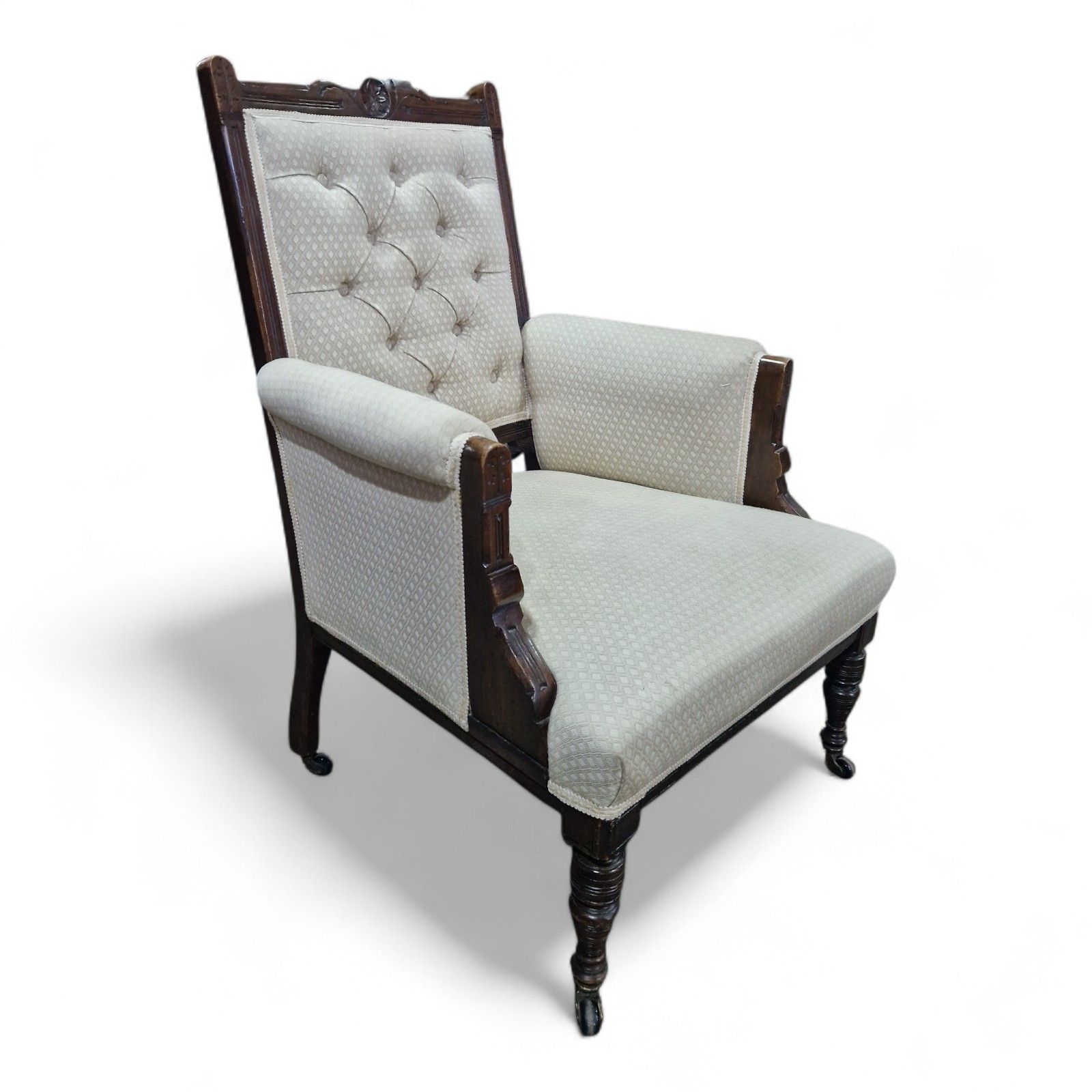 160.0 Victorian Fireside Chair Antique Carved Occasional Salon Chair Bedroom Chair photo