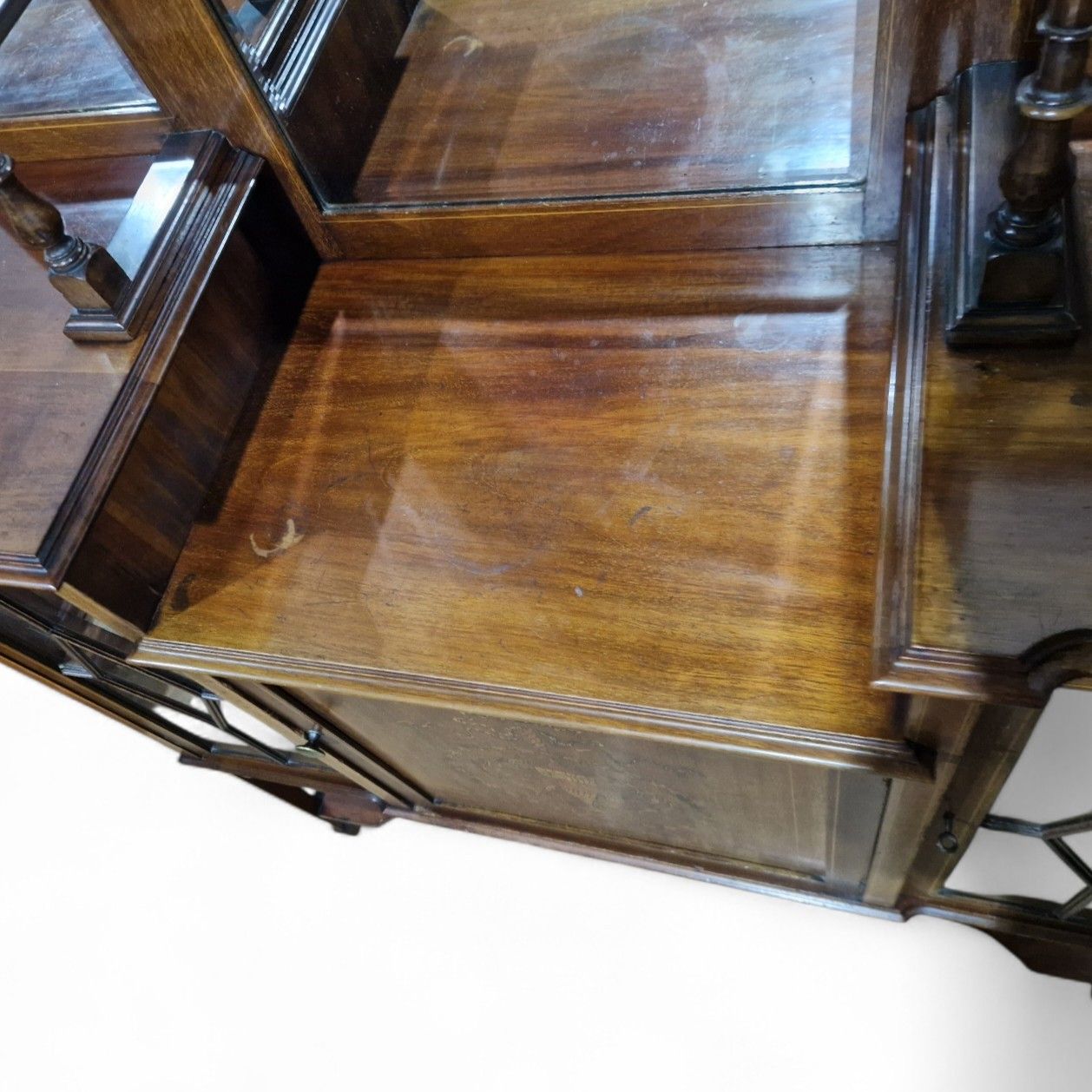 Furniture Edwardian Display Cabinet Glazed Inlaid Mahogany China Cabinet With Mirror Back photo