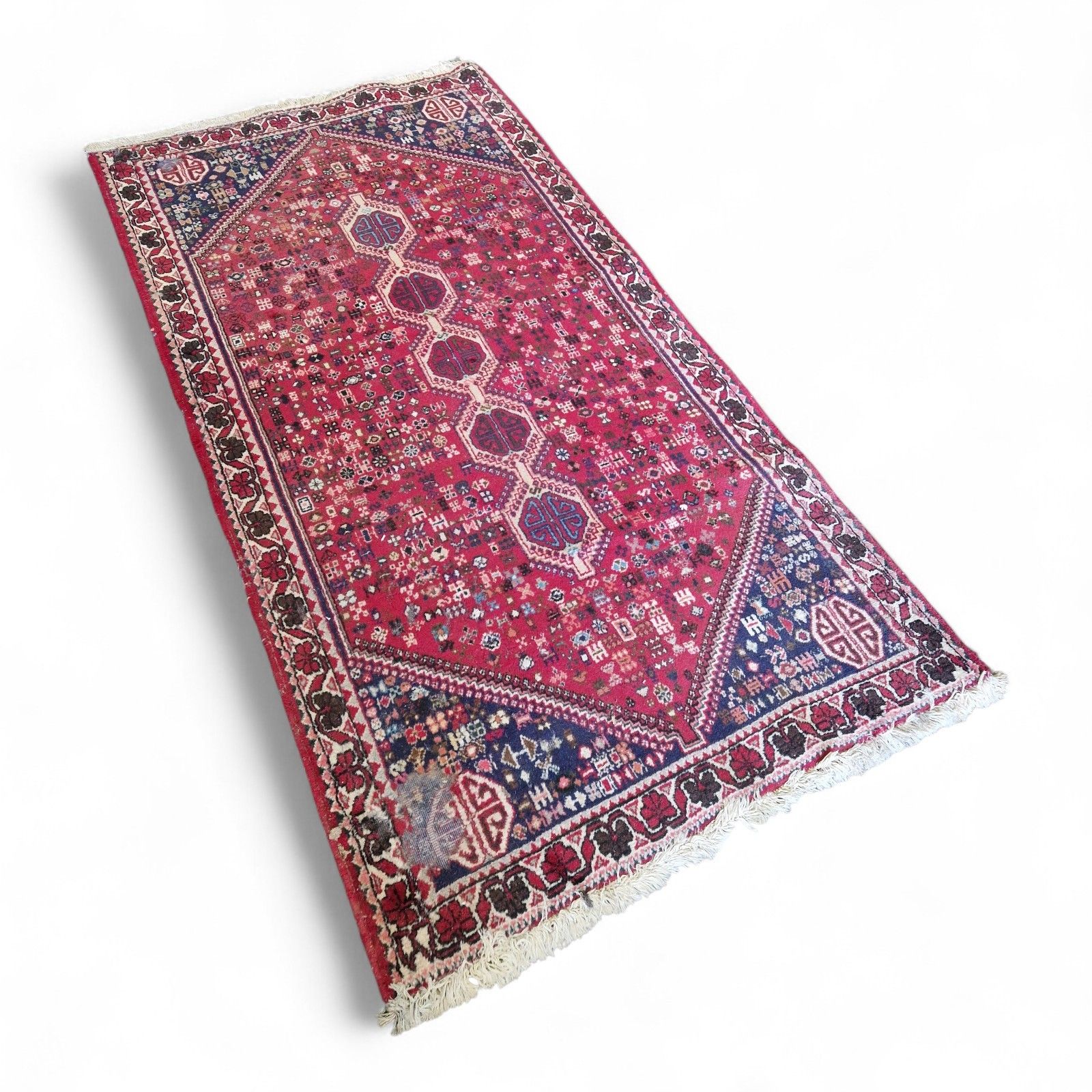 Traditional Dark Red Tribal Rug Red Geometric Pattern Bordered Wool Carpet 198cm