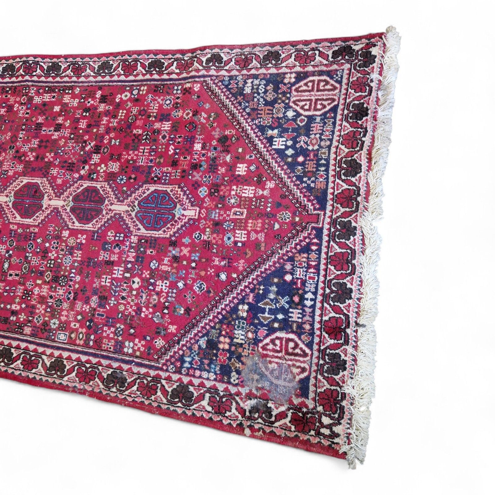 Traditional Dark Red Tribal Rug Red Geometric Pattern Bordered Wool Carpet 198cm photo furniture