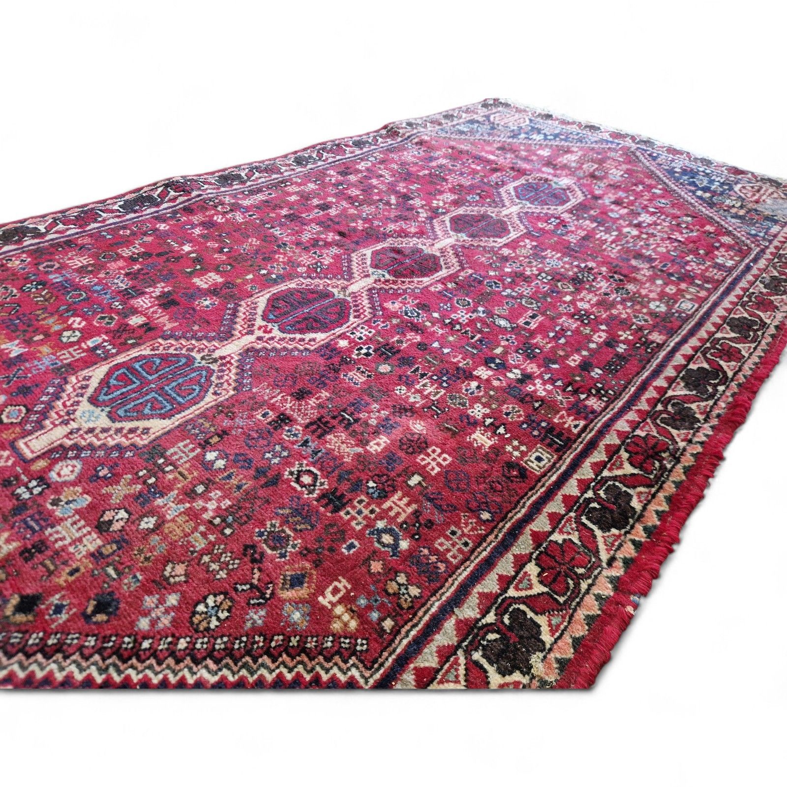 Traditional Dark Red Tribal Rug Red Geometric Pattern Bordered Wool Carpet 198cm photo buy