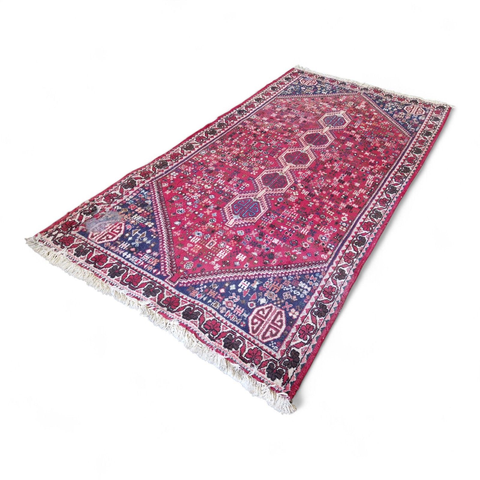125.0 Traditional Dark Red Tribal Rug Red Geometric Pattern Bordered Wool Carpet 198cm photo