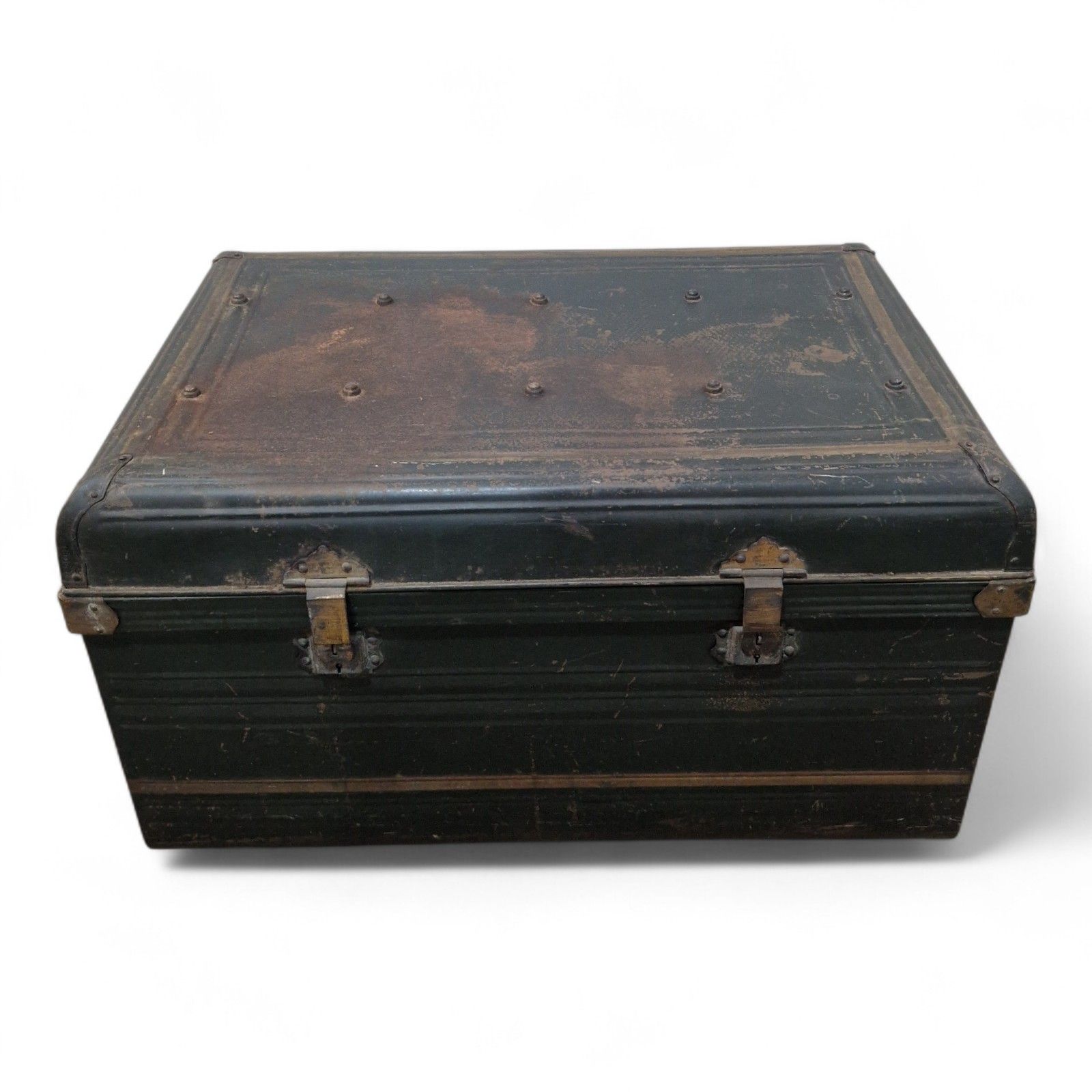 Vintage Metal Storage Trunk Large Industrial Box Metal Storage Chest photo furniture