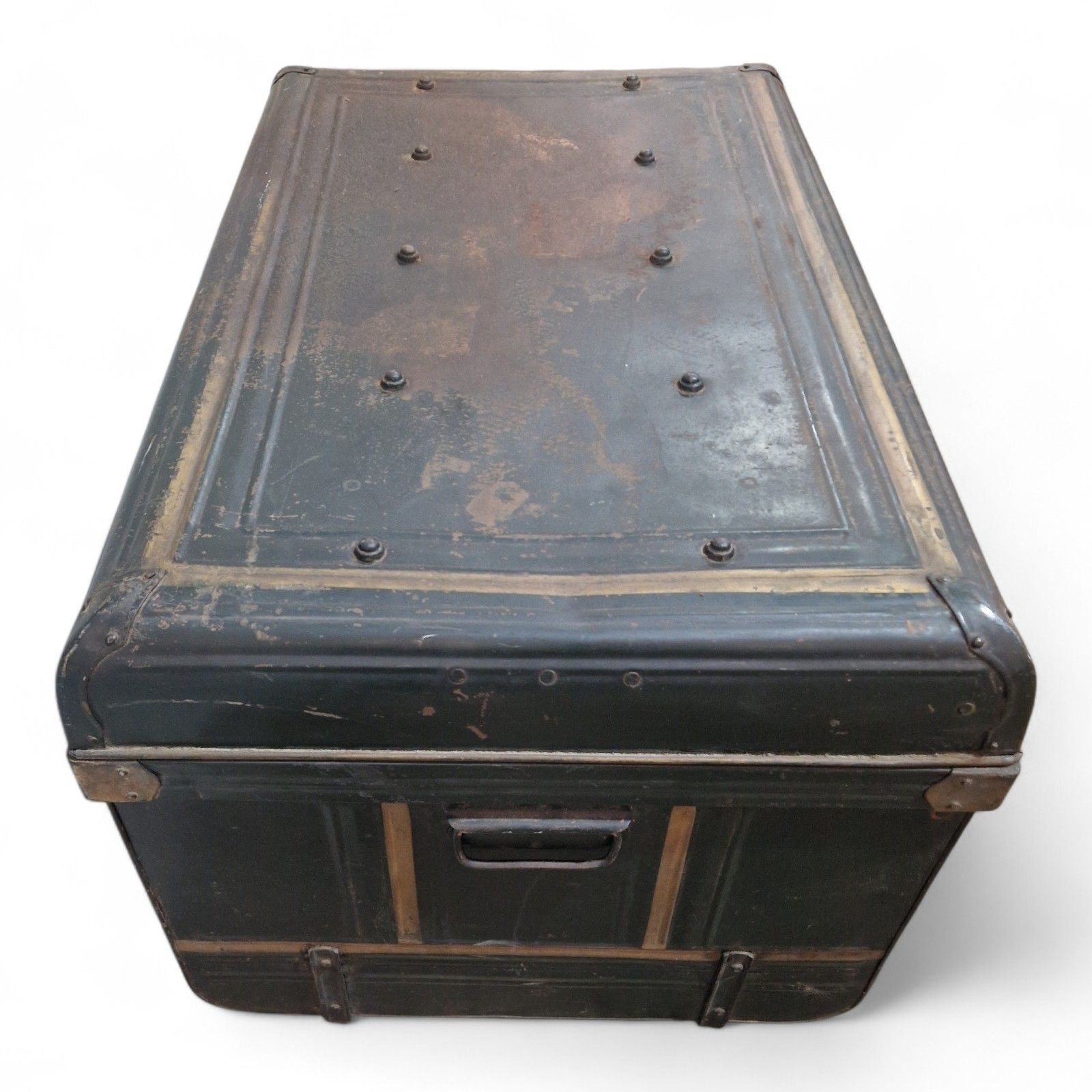 photo vintage Vintage Metal Storage Trunk Large Industrial Box Metal Storage Chest