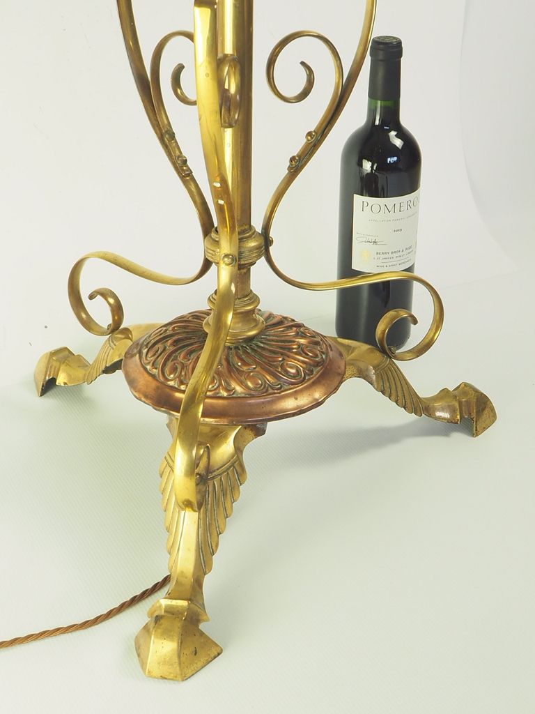 Antique Brass And Copper Rise & Fall Floor Standard Lamp photo for sale