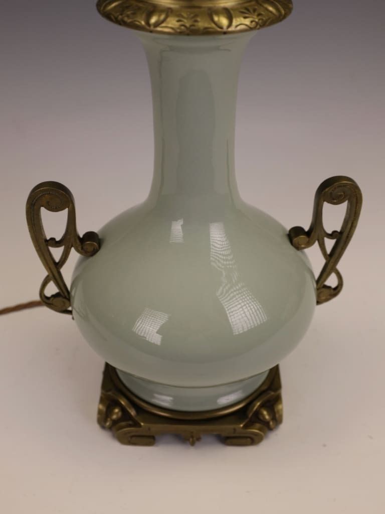 photo furniture Fine French Celadon Table Lamp With Gilt Bronze Mounts — Stamped Paris