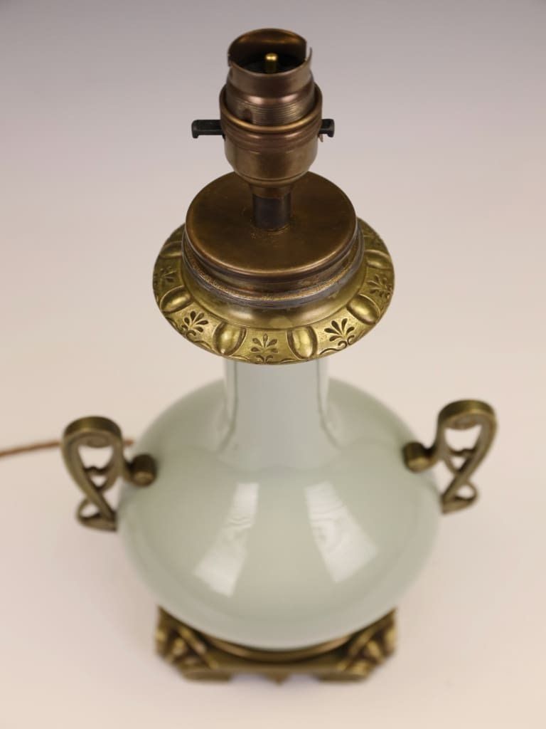 photo for sale Fine French Celadon Table Lamp With Gilt Bronze Mounts — Stamped Paris