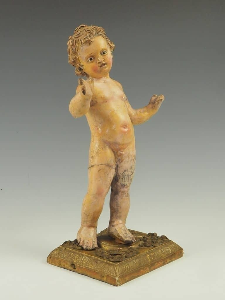 Antique Polychrome Terracotta Jesus Child Putto Figure photo buy