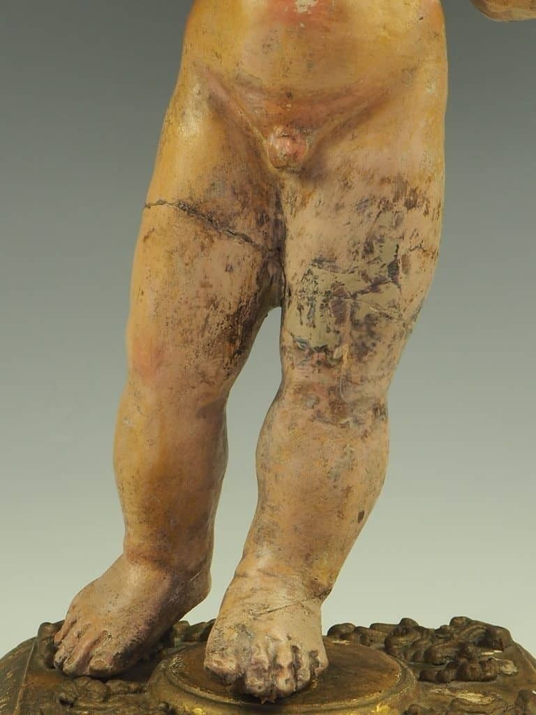 895.0 Antique Polychrome Terracotta Jesus Child Putto Figure photo