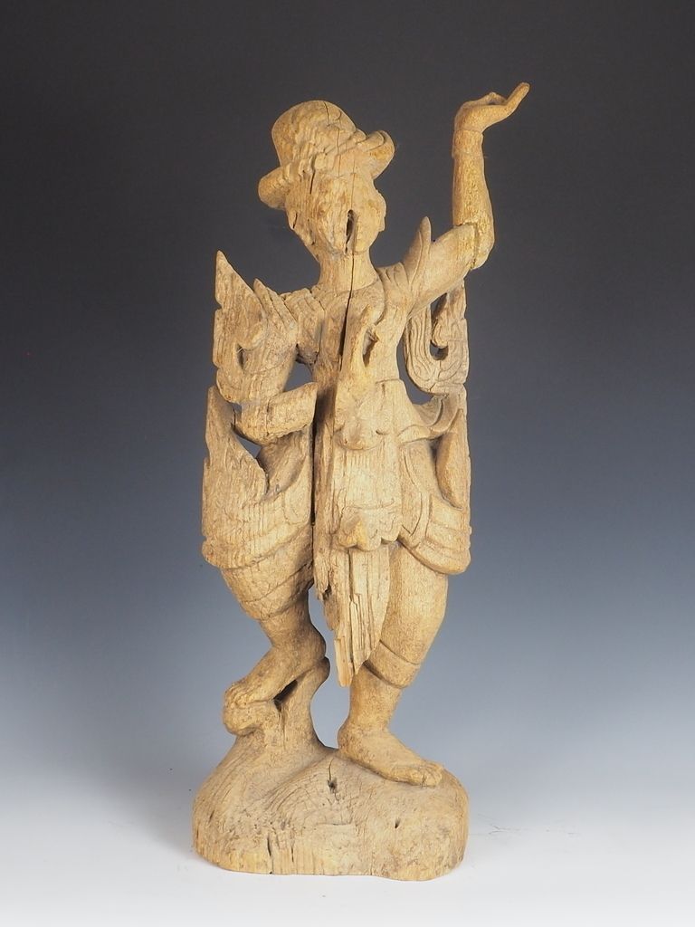 Antique Carved Thai Wooden Sculpture Of A Dancing Apsara