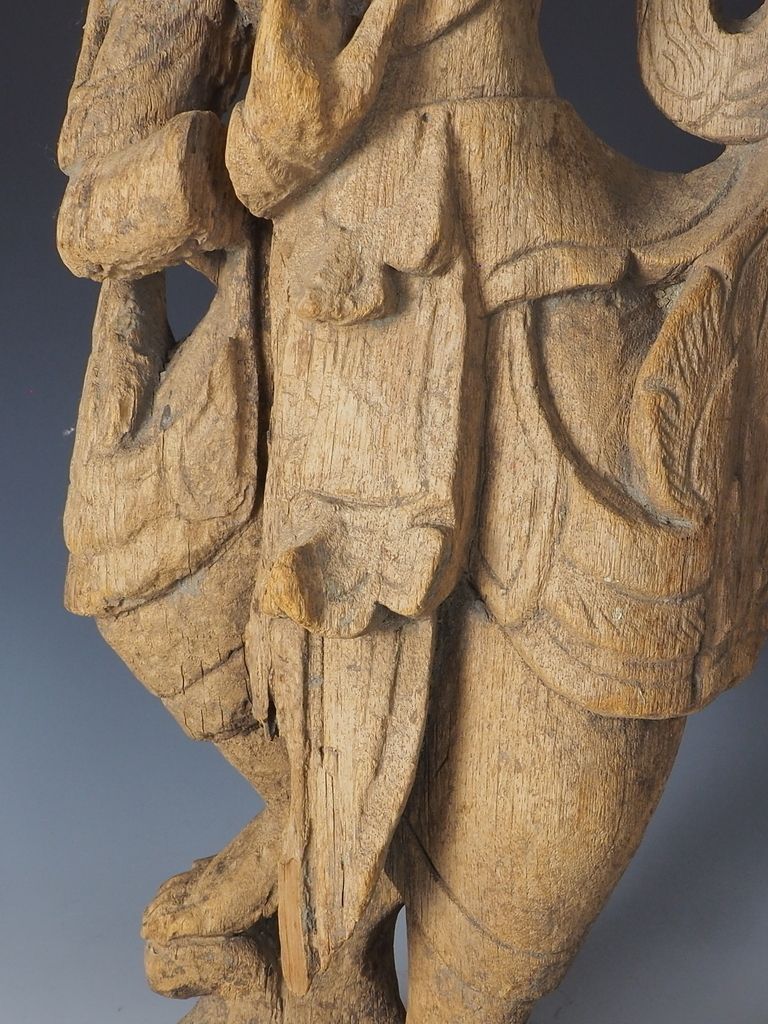 Antique Carved Thai Wooden Sculpture Of A Dancing Apsara photo Home Decor