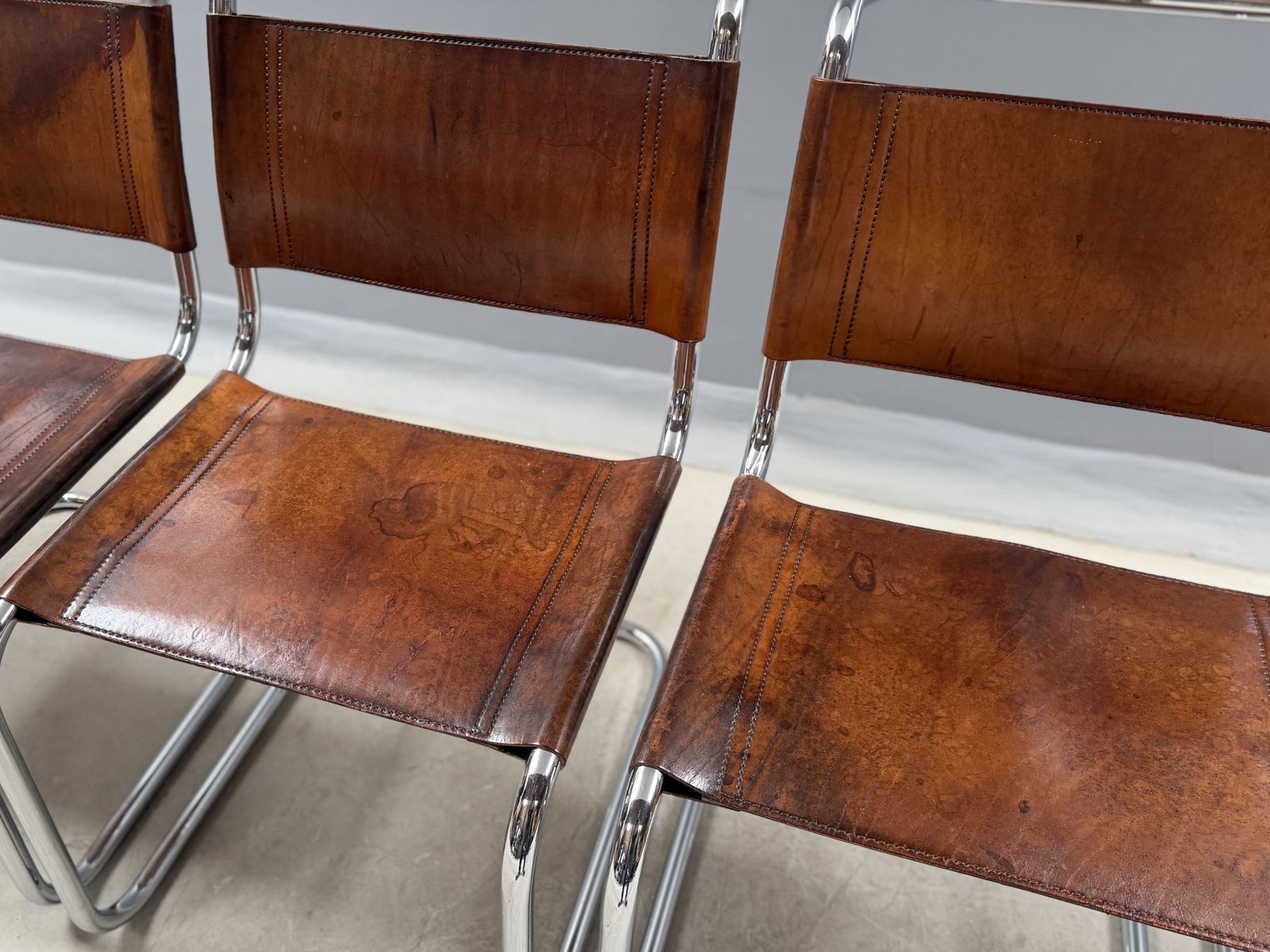 Furniture 6 Dining Chairs Mart Stam Marcel Breuer S33 Set Of Six Fasem Chrome Tan Brown Cognac Leather Cantilever Bauhaus 6 Mid Century Dining Chairs photo