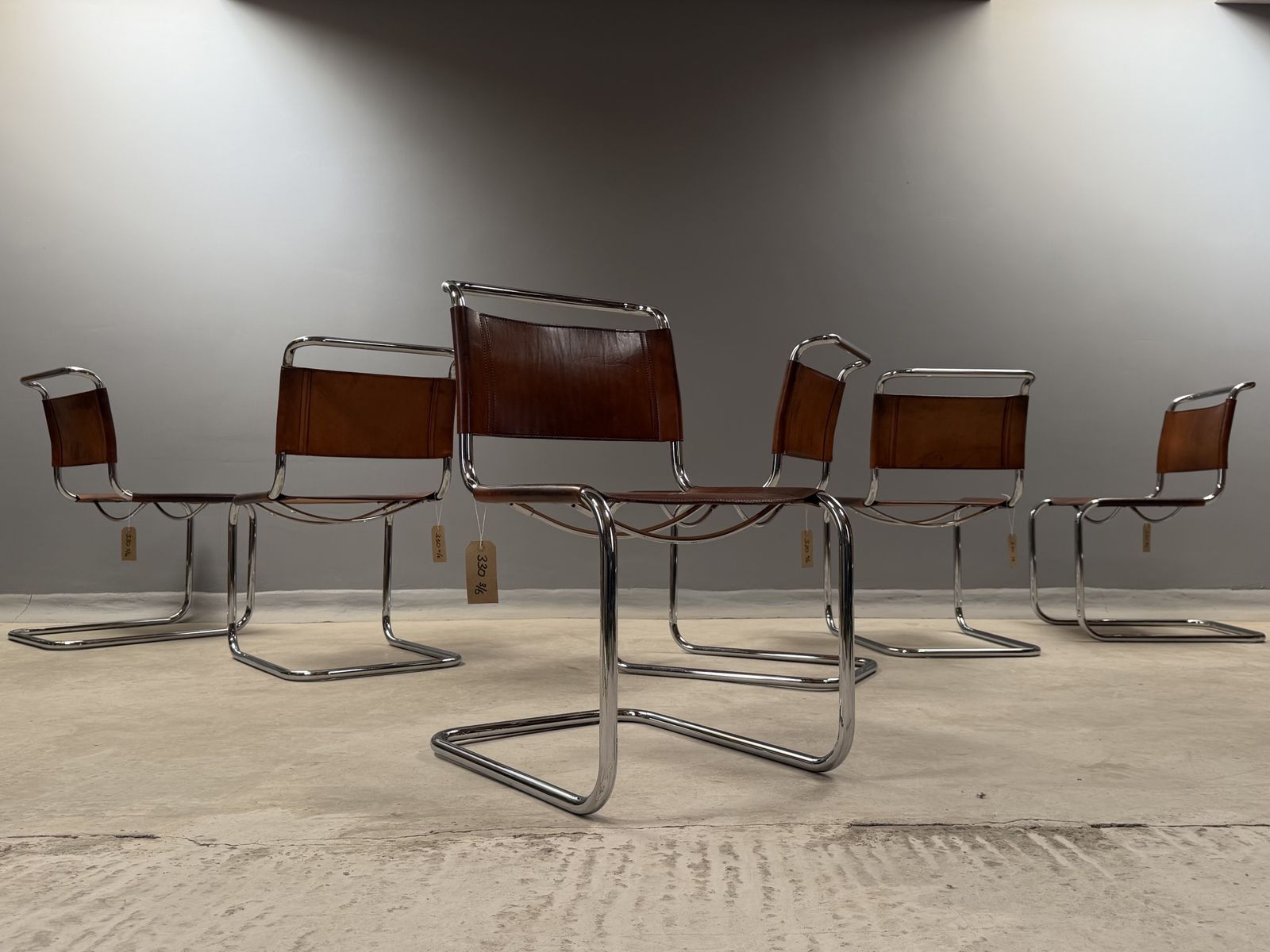 6 Dining Chairs Mart Stam Marcel Breuer S33 Set Of Six Fasem Chrome Tan Brown Cognac Leather Cantilever Bauhaus 6 Mid Century Dining Chairs