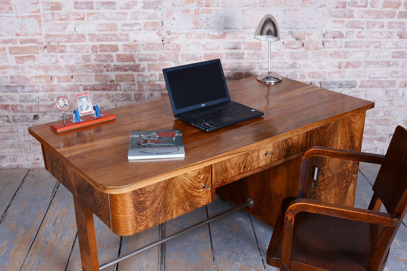 2900.0 Restored Art Deco Writing Desk, By Up Závody, Walnut, Repolished, Czech, 1930s photo
