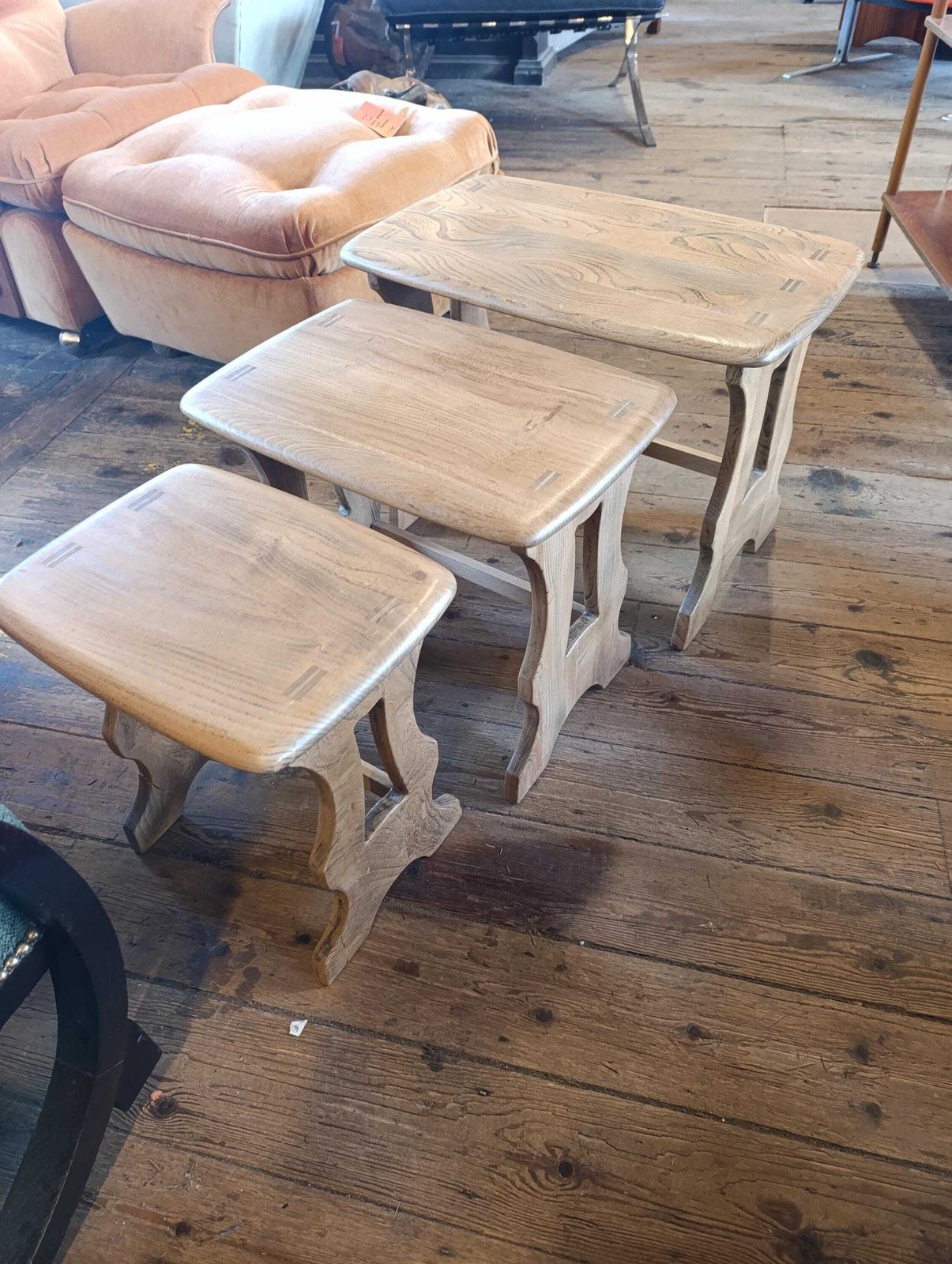 Ercol Blonde Nest Of Three Tables | Mid Century Elm & Beech photo buy