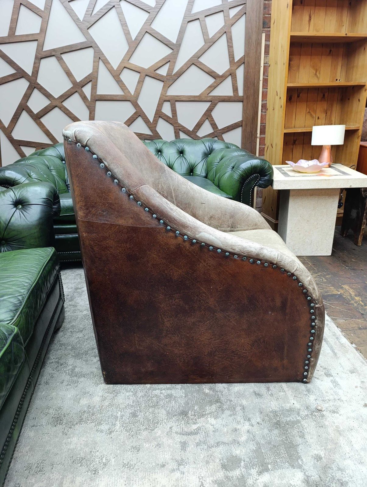 Brutalist Style Leather Lounge Chair | Sculptural Mid Century Form photo buy