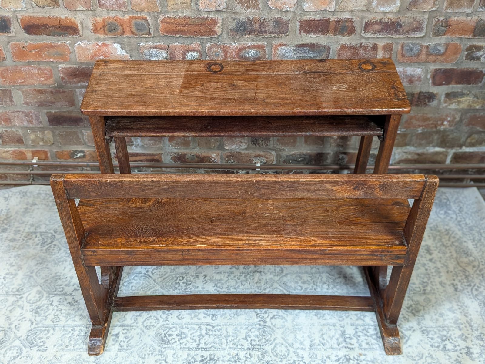 Antique Oak Double School Desk photo vintage