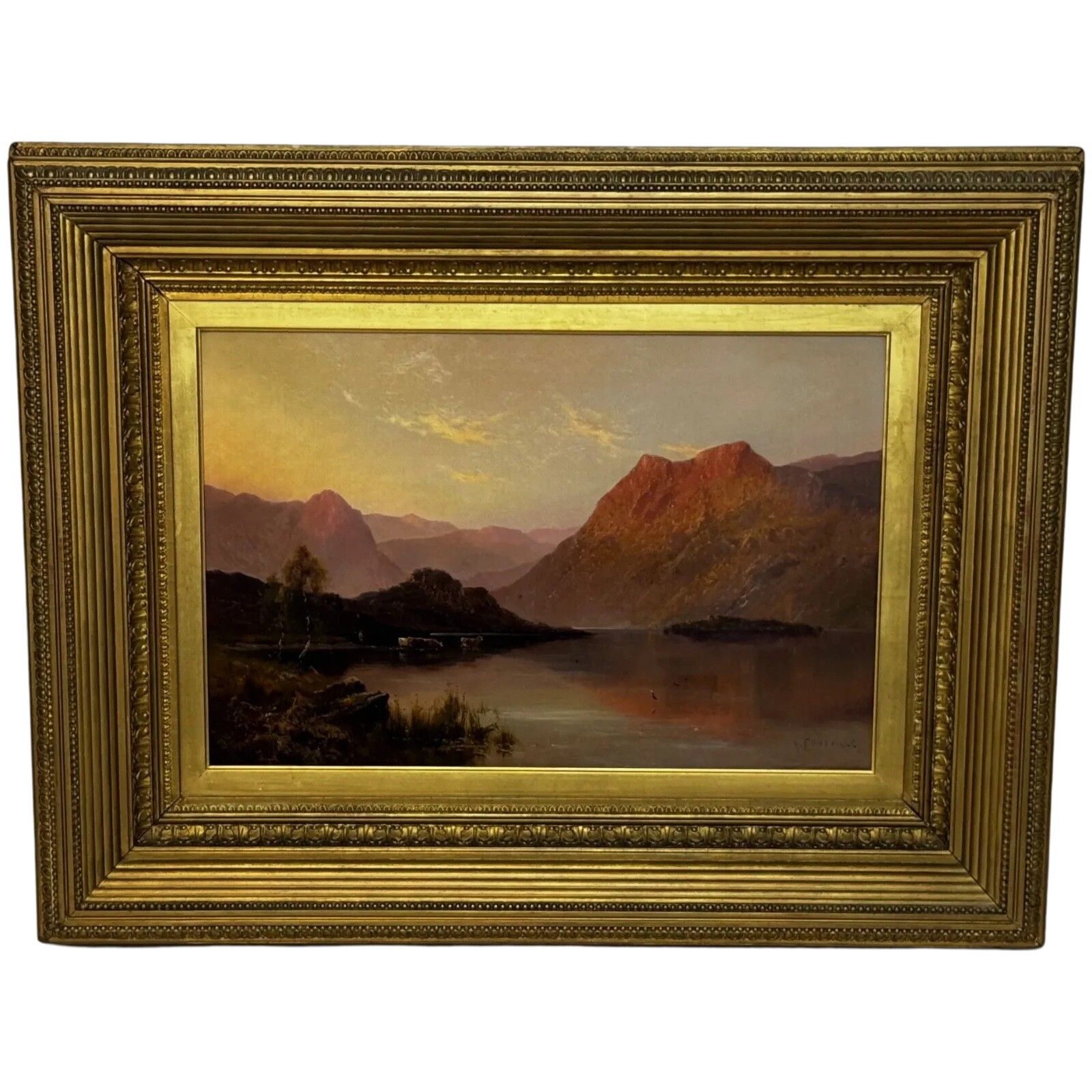 🌅 Lake Windermere Glowing Sunset Landscape Oil By Alfred De Breanski Jr C1920