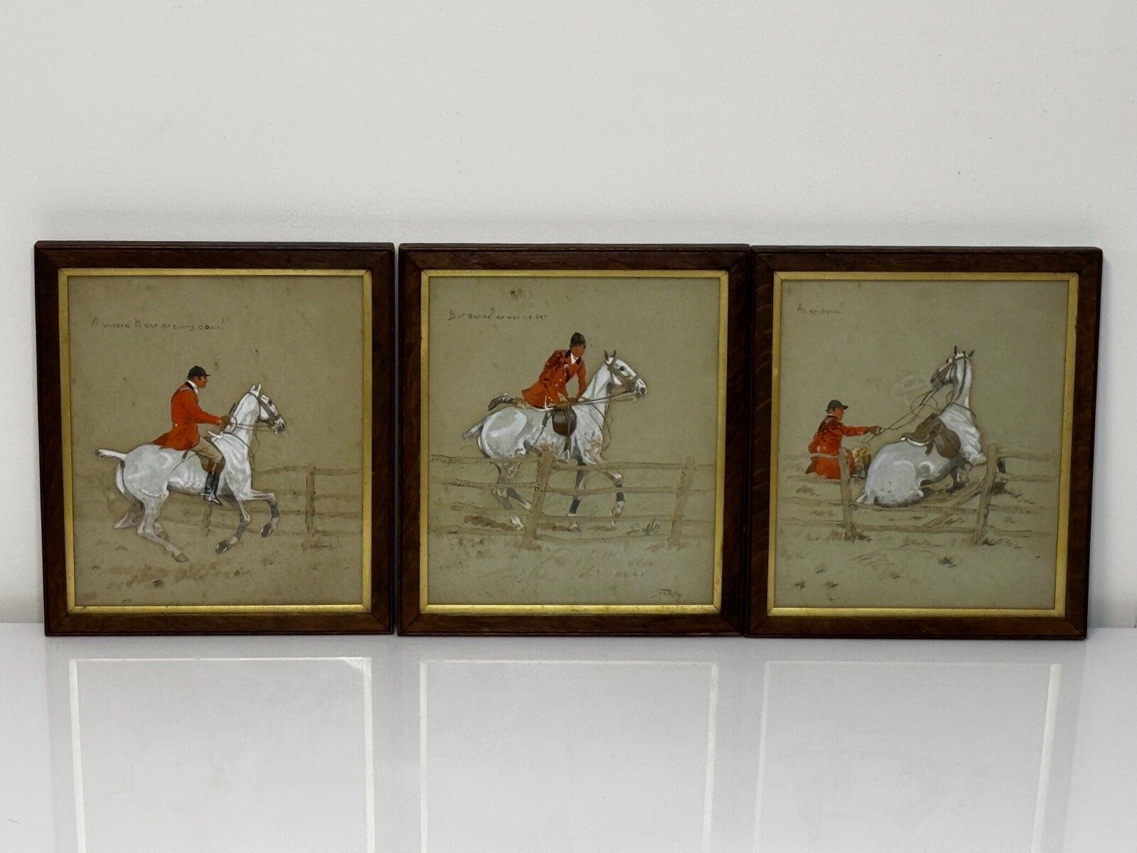 Set 3 Historic English Hunting Paintings By Charles Johnson Payne Snaffles photo furniture